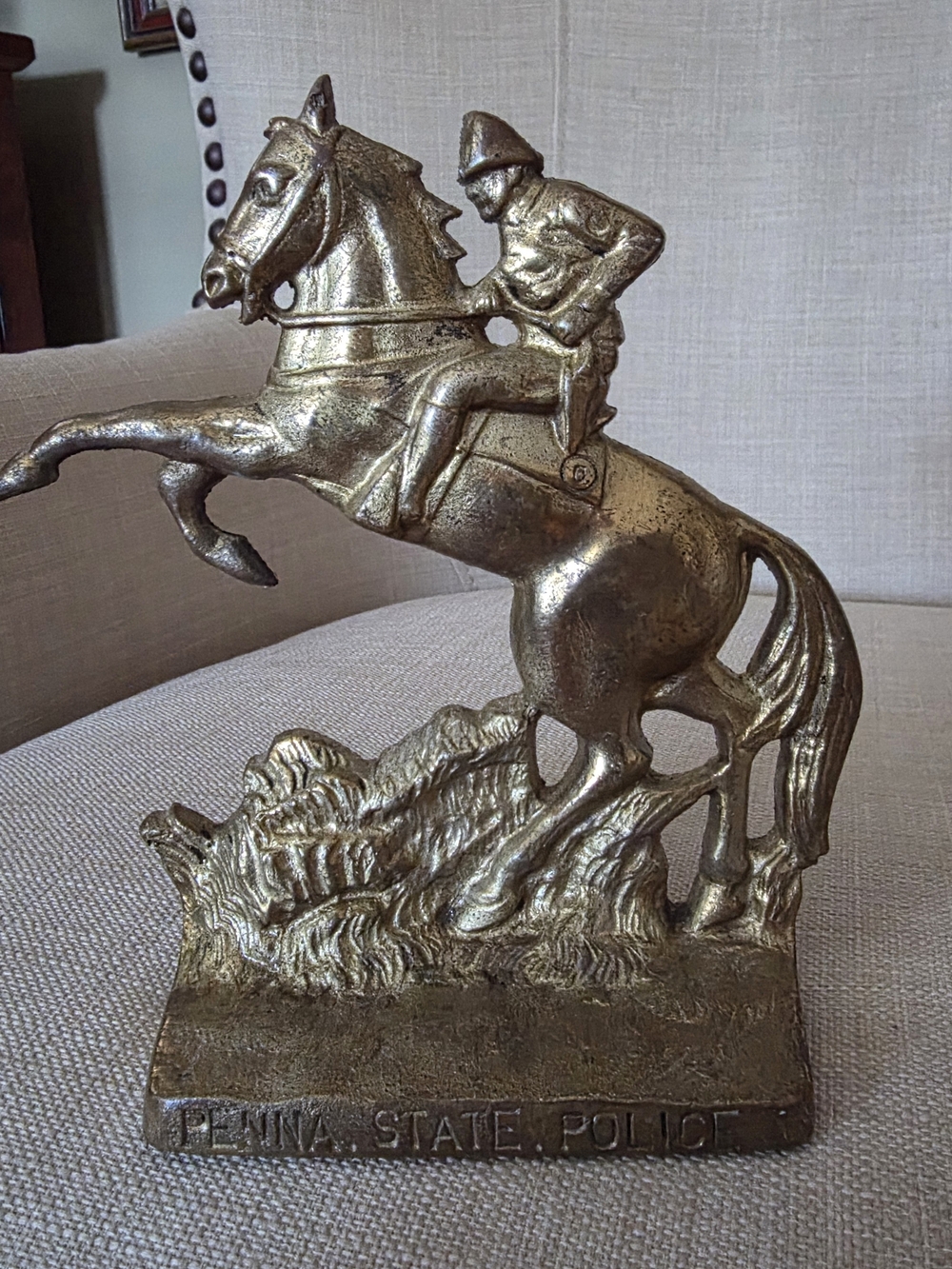 Vintage Penn  State Police Mounted Horse Brass Figurine, Bookend, Doorstop
